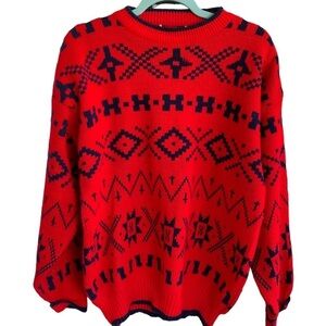 Vintage 80s 90s Geometric Crewneck Sweater Knit Size XL